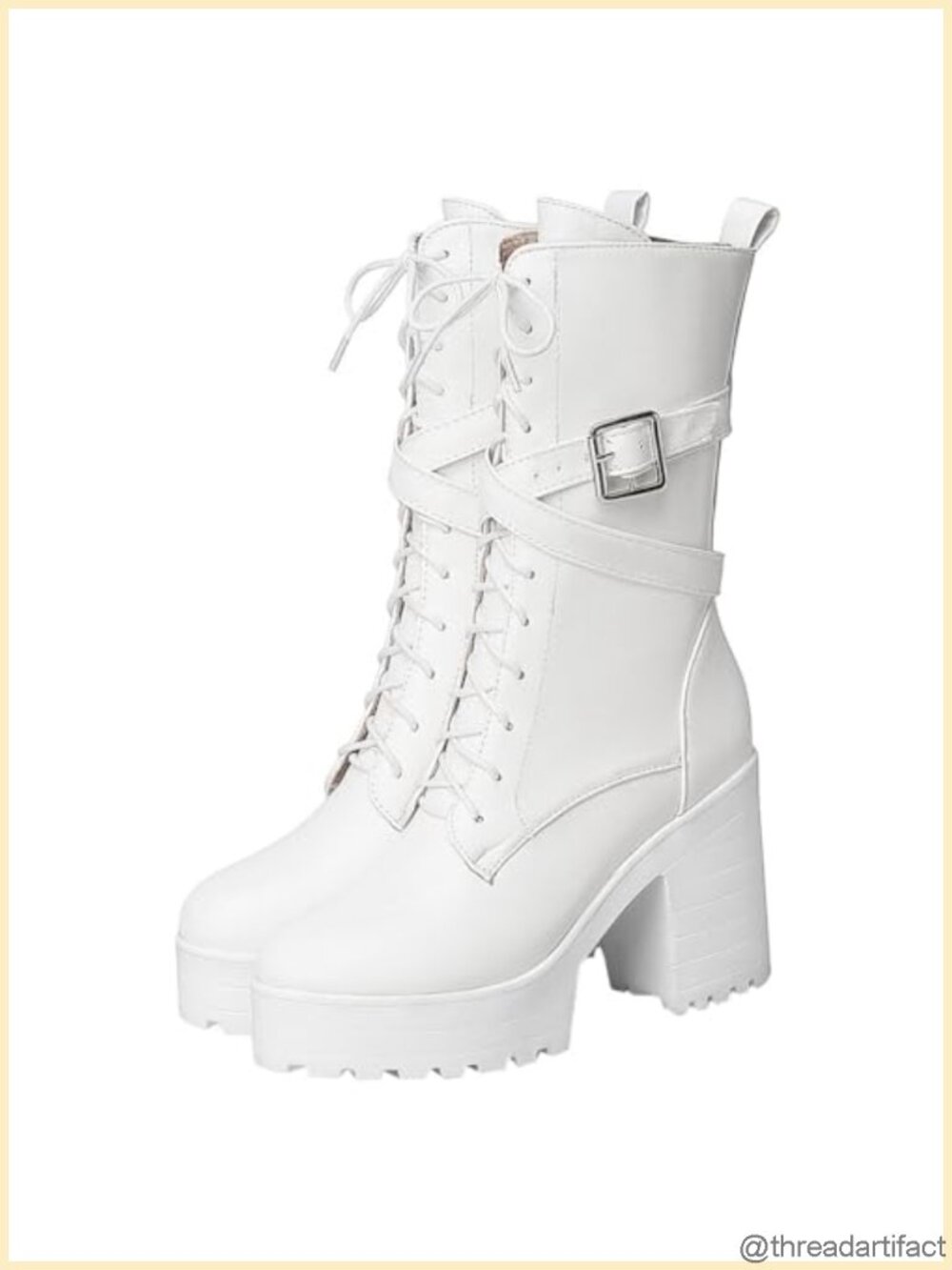 Women's Chunky Lace Up Mid Calf Platform Combat Boots
